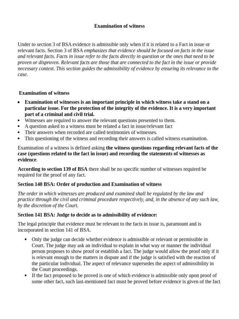 Witness Examination Procedures in BSA | PDF | Evidence (Law) | Witness