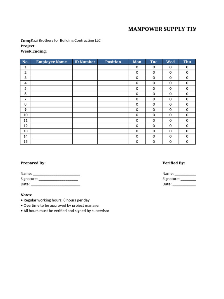 Weekly Manpower Supply Timesheet | PDF | Labor Relations | Business Law