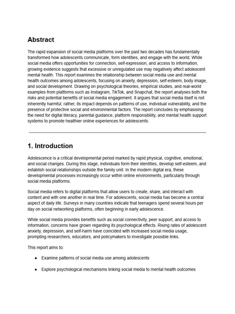 Social Media's Impact on Adolescent Mental Health | PDF | Adolescence ...