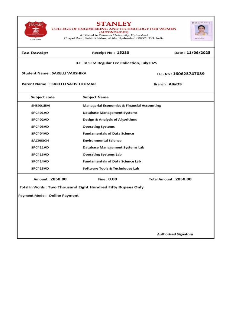 Fee Receipt 4th em | PDF