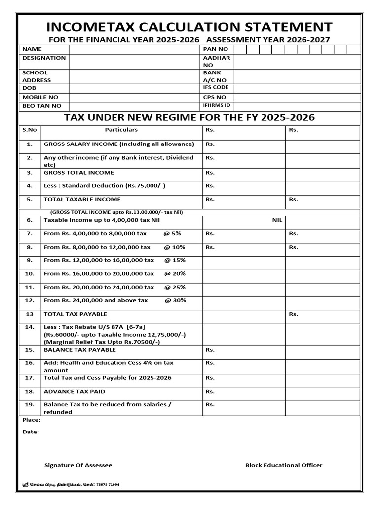 Income Tax Calculation FY 2025-26 | PDF | Taxes | Economies