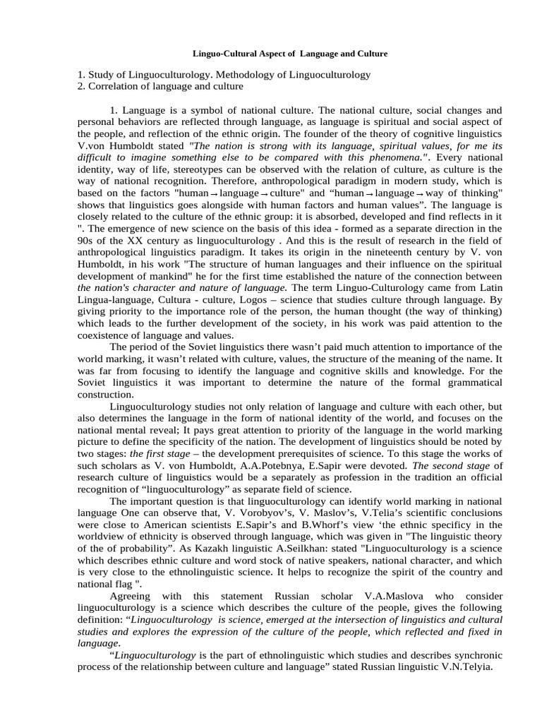 2 Linguo-Cultural Aspect of Language and Culture | PDF | Semantics ...