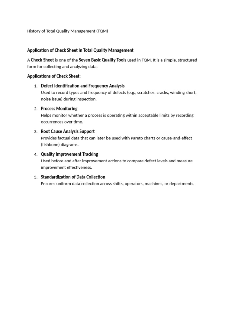 Check Sheet Applications in TQM | PDF