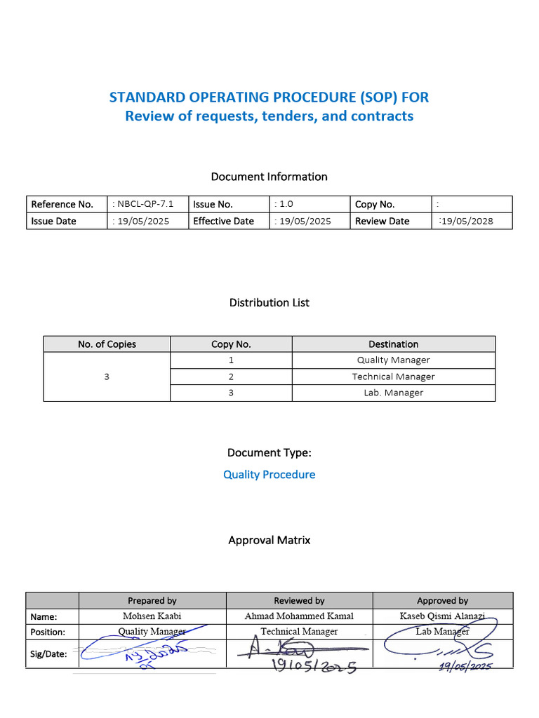 NBCL-QP-7.1 Review of Requests, Tenders, And Contracts | PDF ...