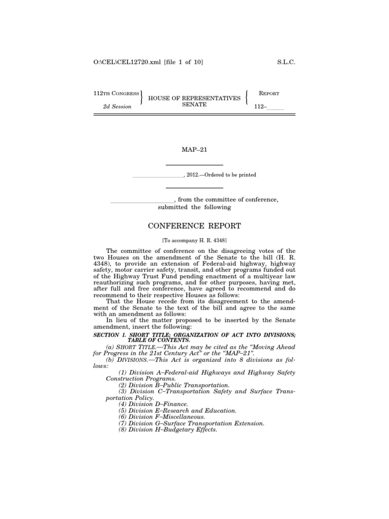 MAP-21 Conference Report Summary | PDF | Insurance | U.S. Securities ...