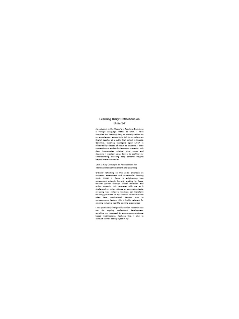 Learning Diary - Reflections on Units 1-7 | PDF | Educational ...