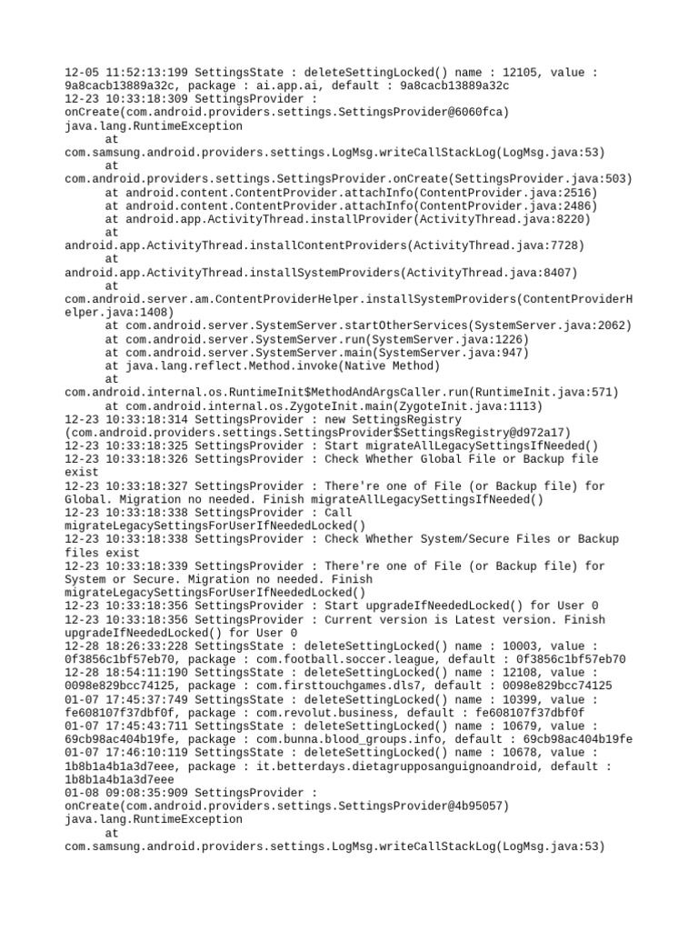 Android Settings Provider Logs Analysis | PDF | Java (Programming ...