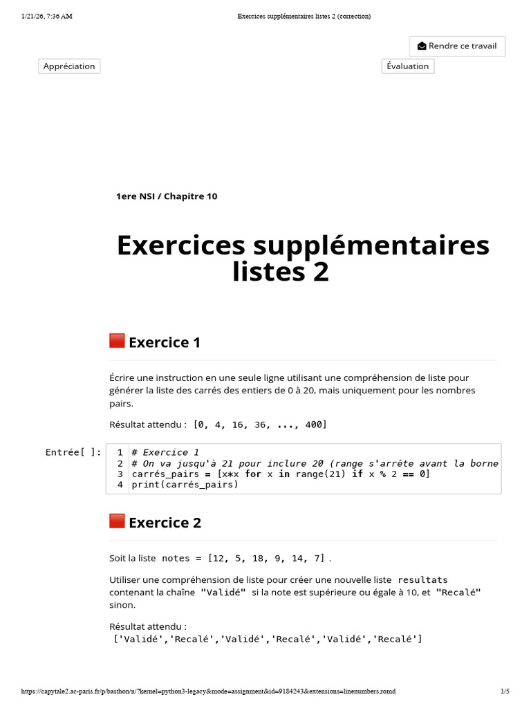 Exercices Python sur les listes et fonctions | PDF