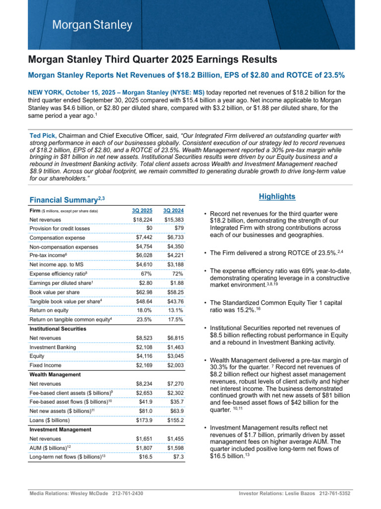 Morgan Stanley Q3 2025 Earnings Report | PDF | Revenue | Capital ...