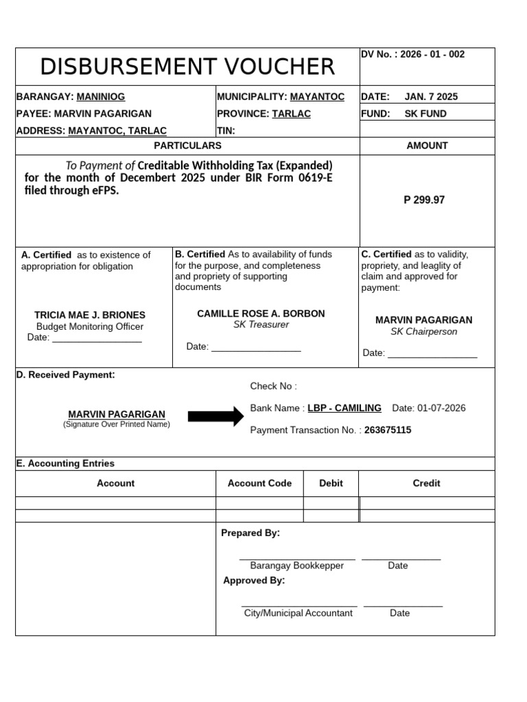 DV-FOR-BIR | PDF | Payments | Bookkeeping