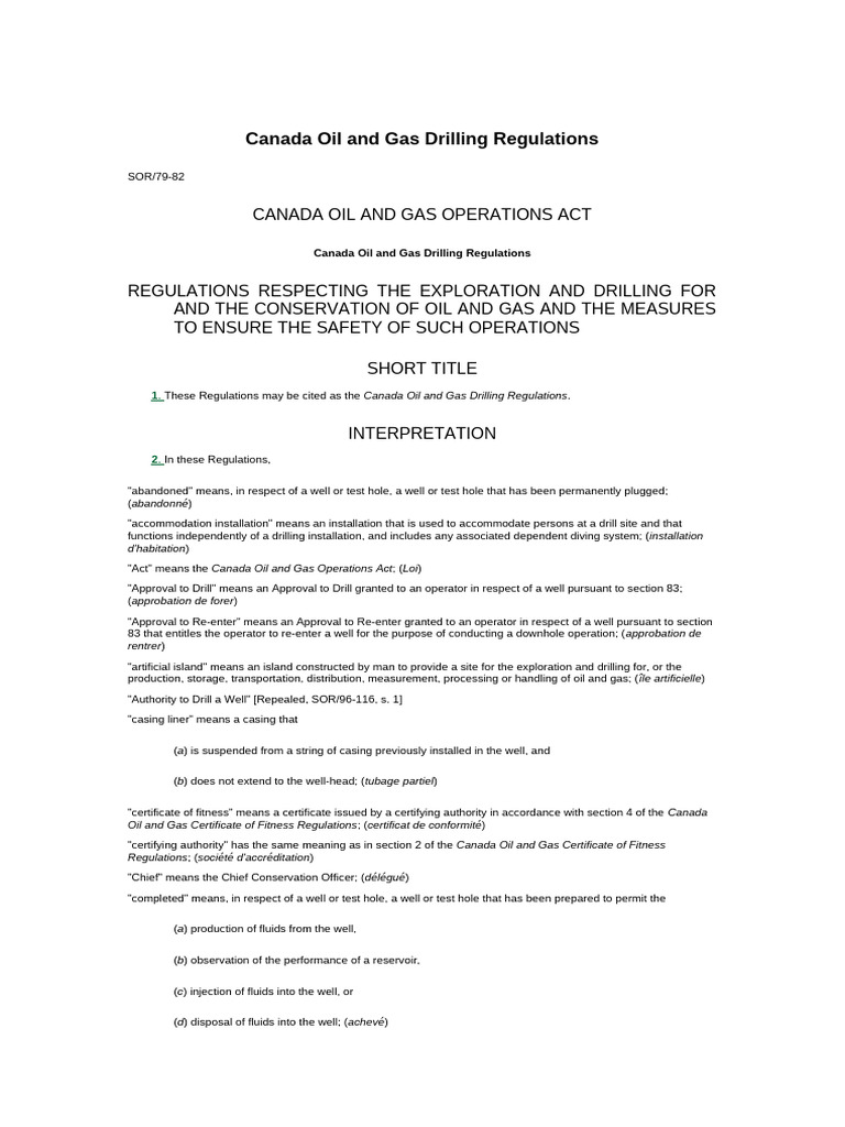 Canada Oil and Gas Drilling Regulations | PDF | Casing (Borehole ...