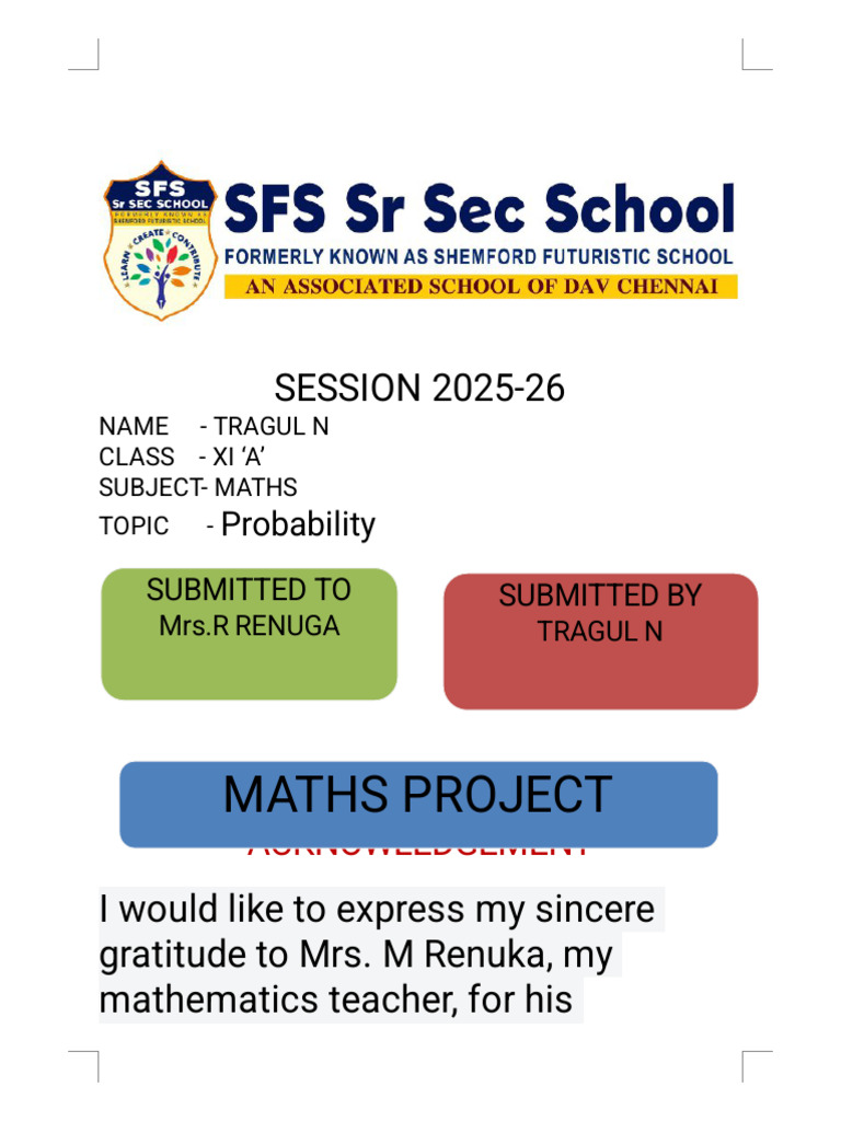 Probability Project for Class XI | PDF | Probability | Probability Theory
