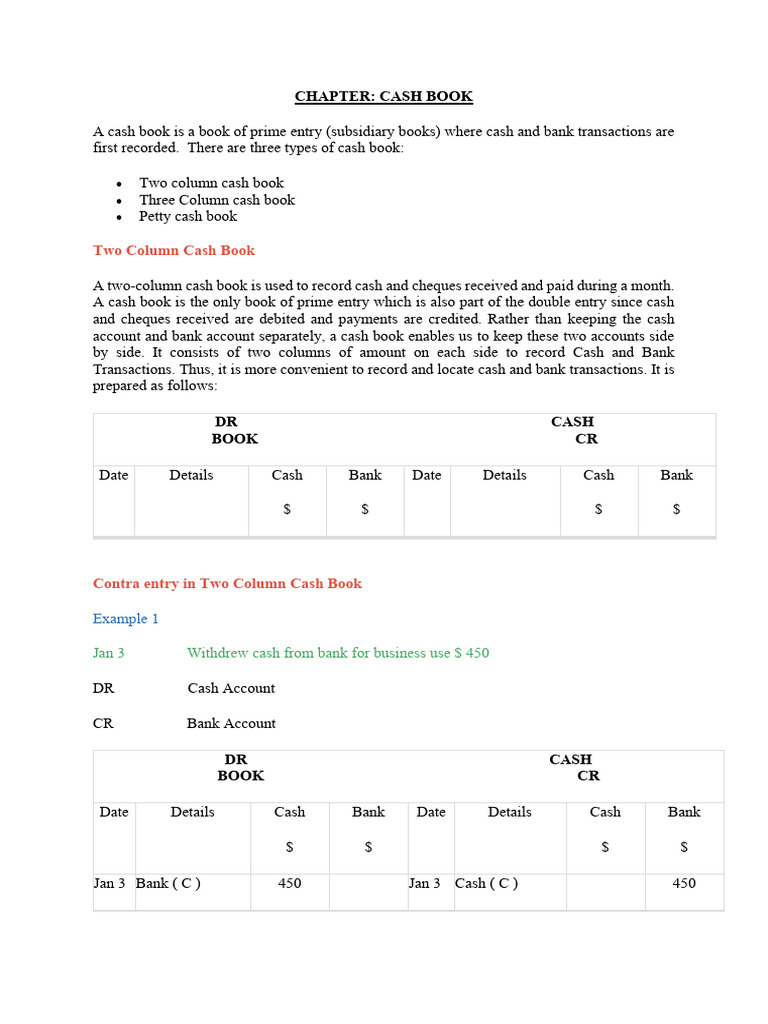 Understanding Two Column Cash Book | PDF | Cash | Debits And Credits