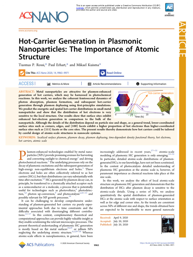 Hot Carrier Generation in Plasmonic Nanoparticles the Importance of ...