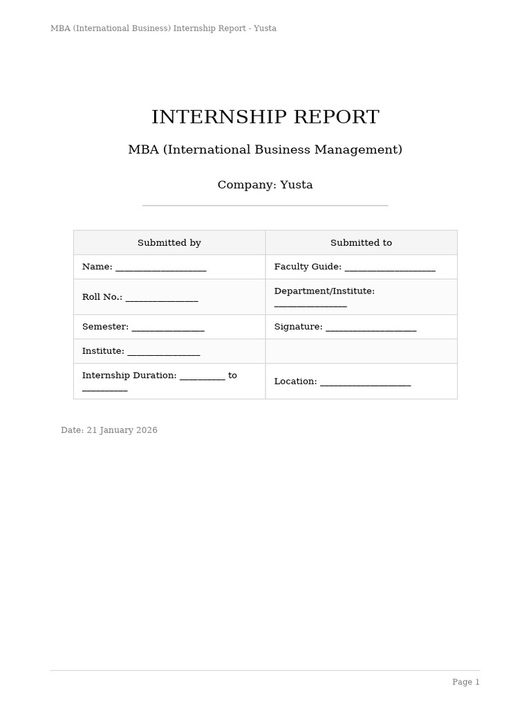 Yusta MBA InternationalBusiness Internship Report | PDF | Brand | Risk