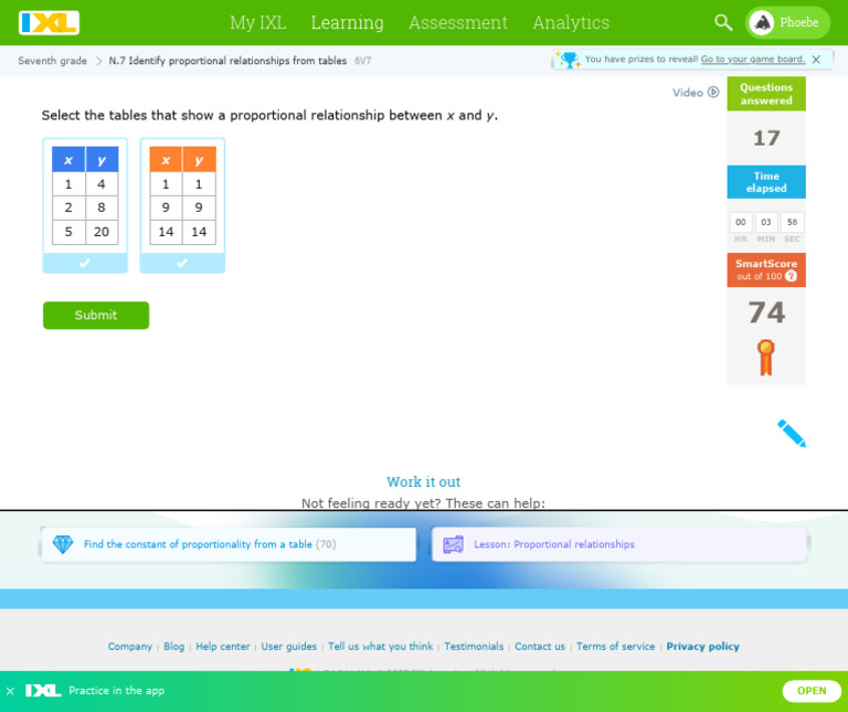 IXL Identify Proportional Relationships From Tables 7th Grade Math | PDF