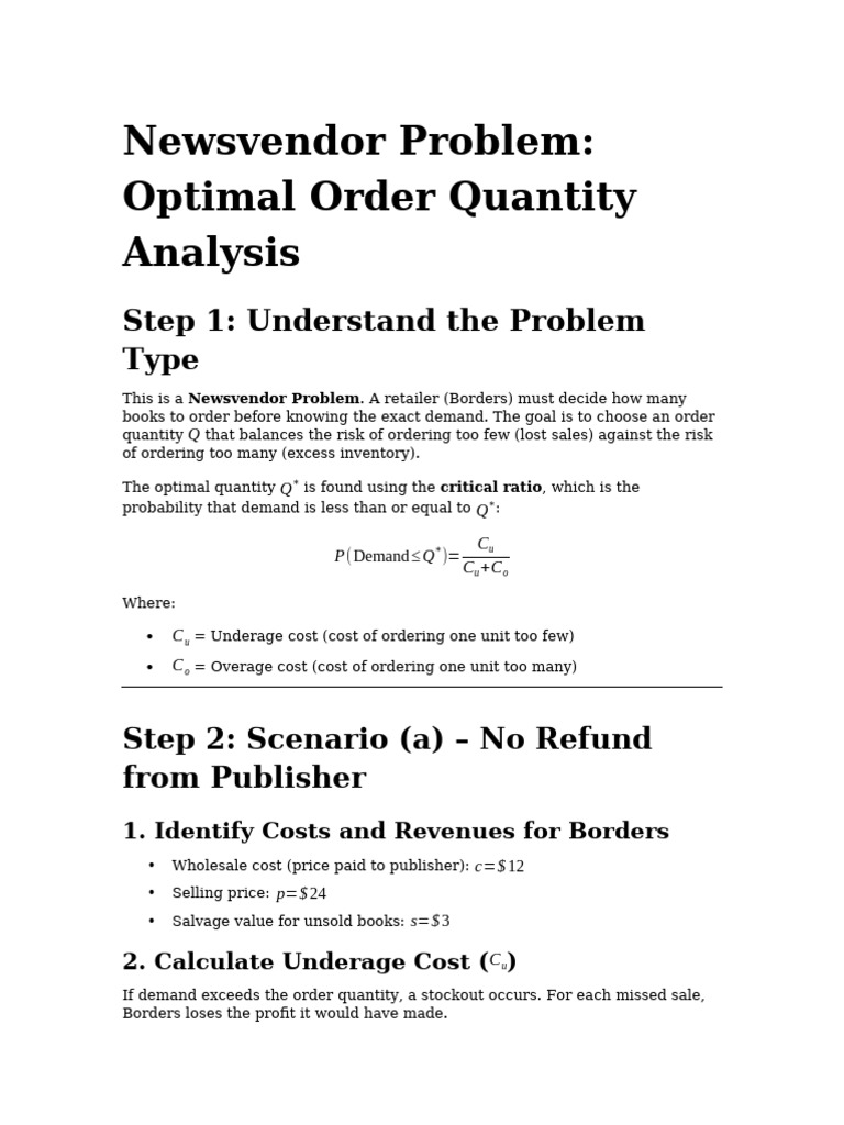 Newsvendor Problem Solution | PDF | Demand | Economies