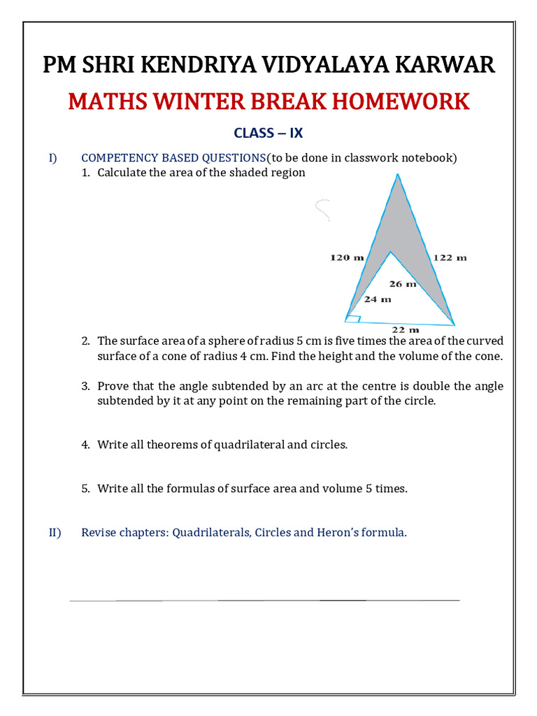 Class IX Maths Winter Homework Guide | PDF