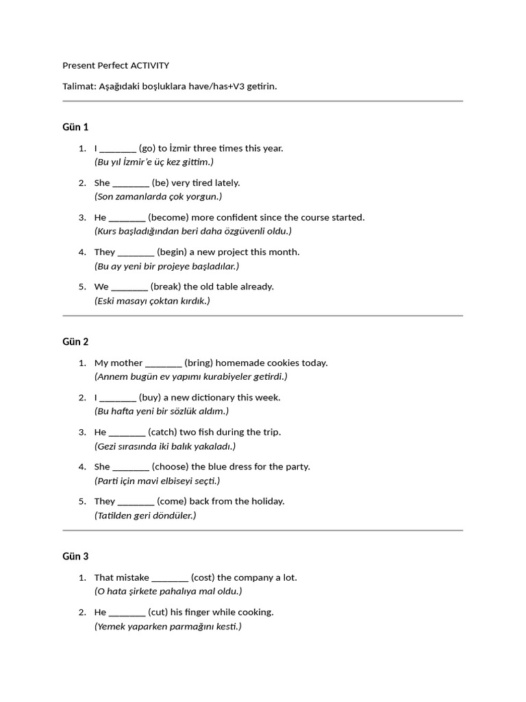 Present Perfect ACTIVITY | PDF