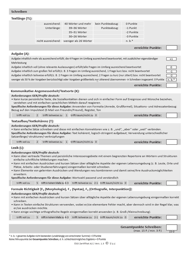 Za2 Auswertungsbogen Schreiben-1 | PDF