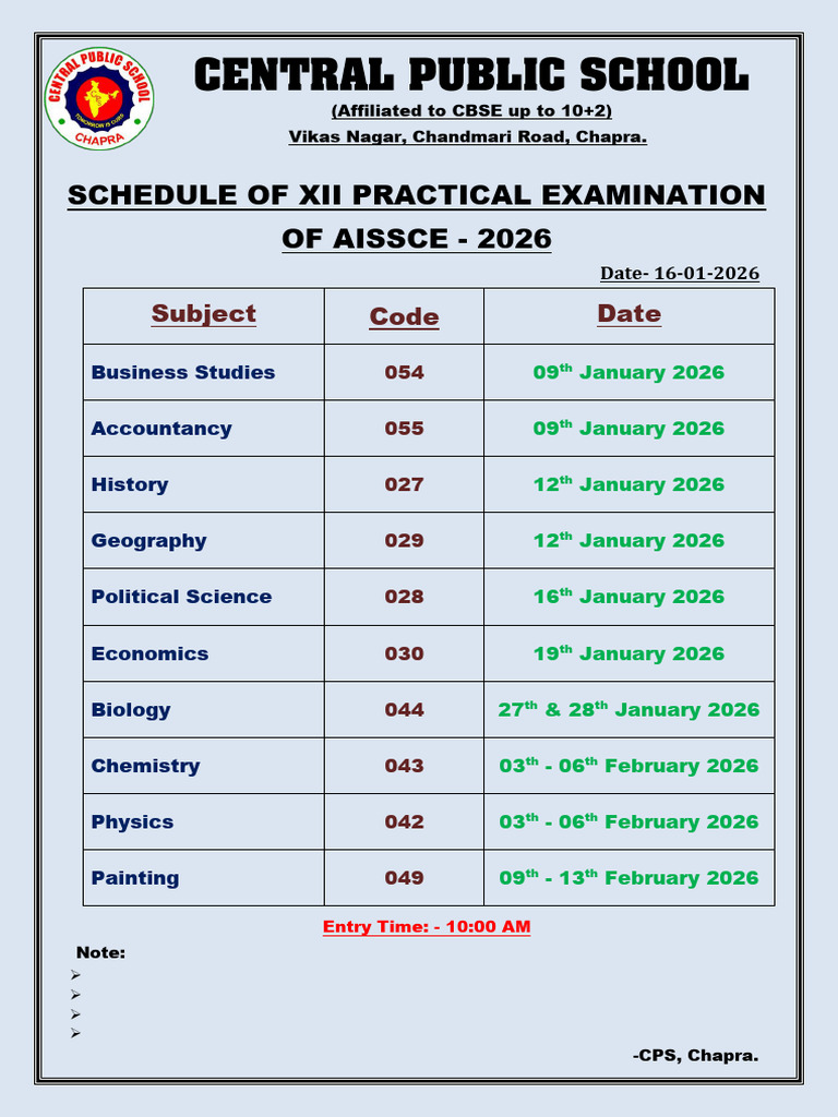 AISSCE 2026 XII Practical Exam Schedule | PDF