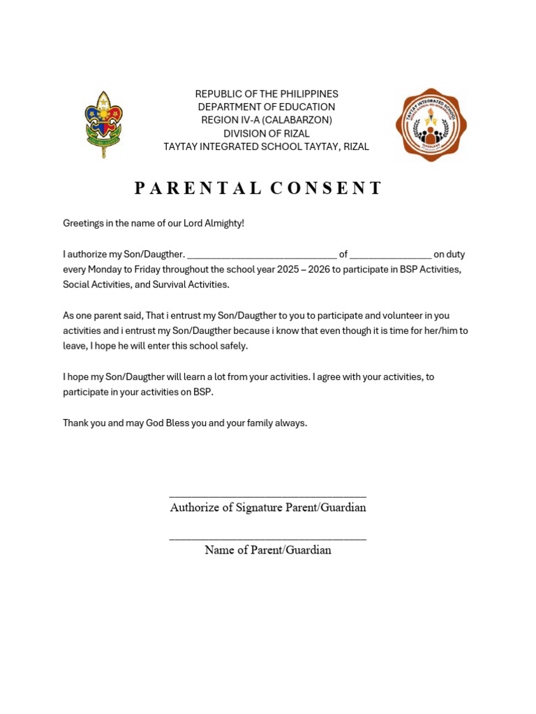 Parental Consent for School Activities | PDF