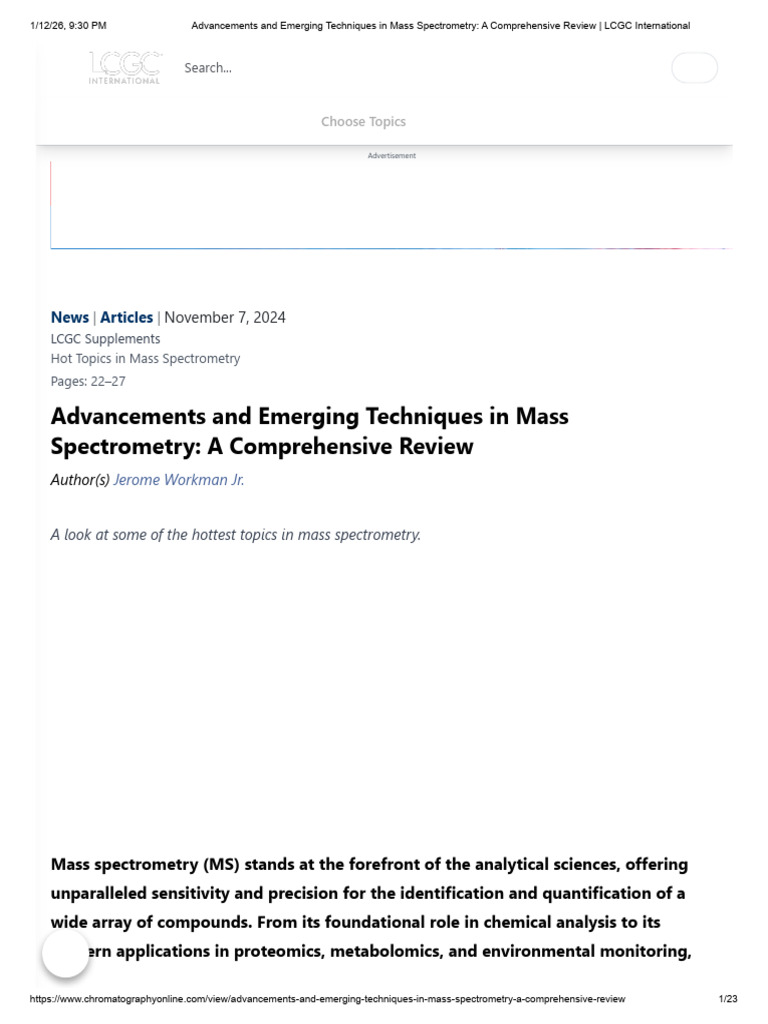 Advances in Mass Spectrometry Techniques | PDF | Mass Spectrometry ...