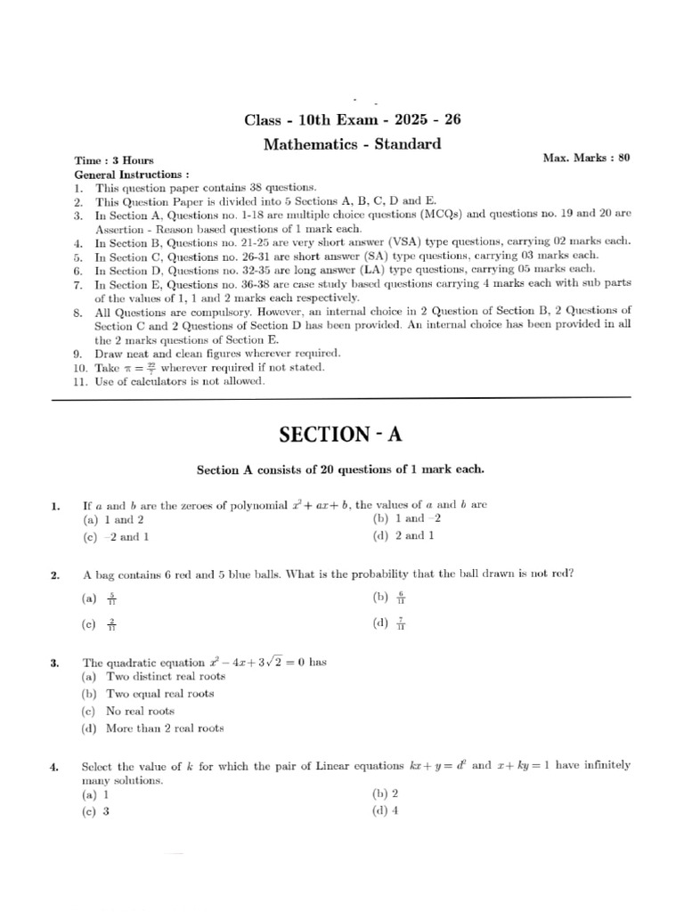 Paper 11 Class 10 Maths | PDF