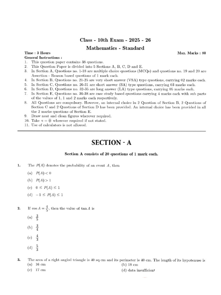 Paper 12 Class 10th Maths | PDF