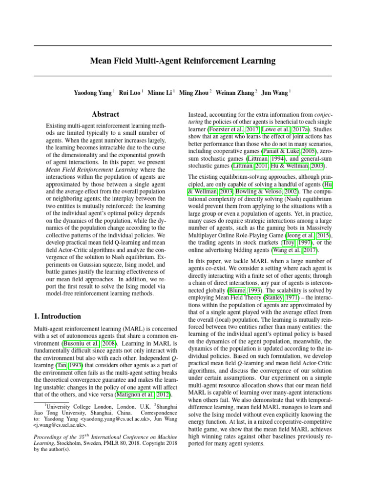 Mean Field Reinforcement Learning Methods | PDF | Limit (Mathematics ...