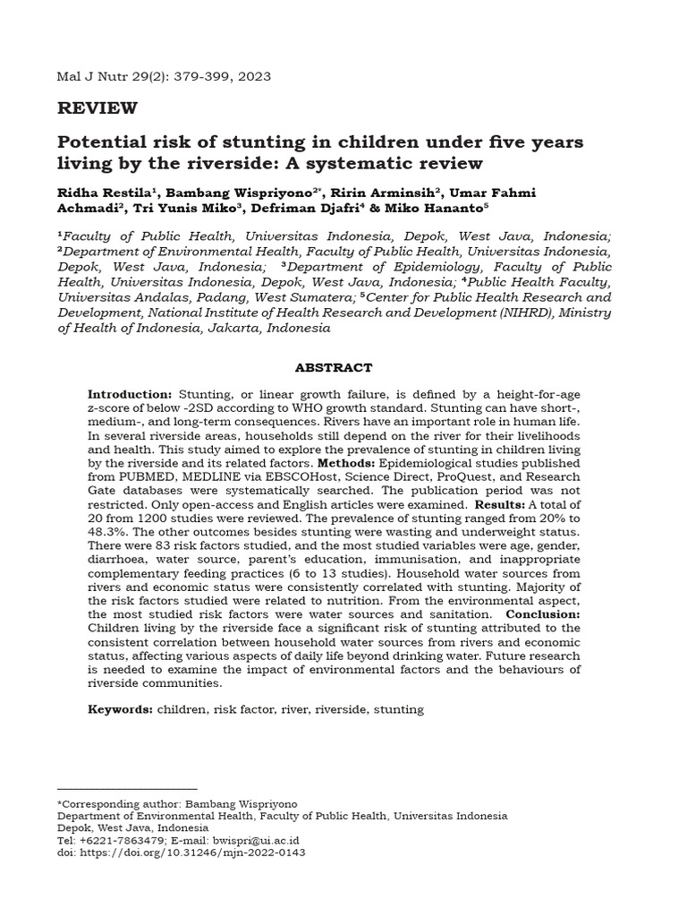 Potential Risk of Stunting in Children Under Five Years Living by the ...