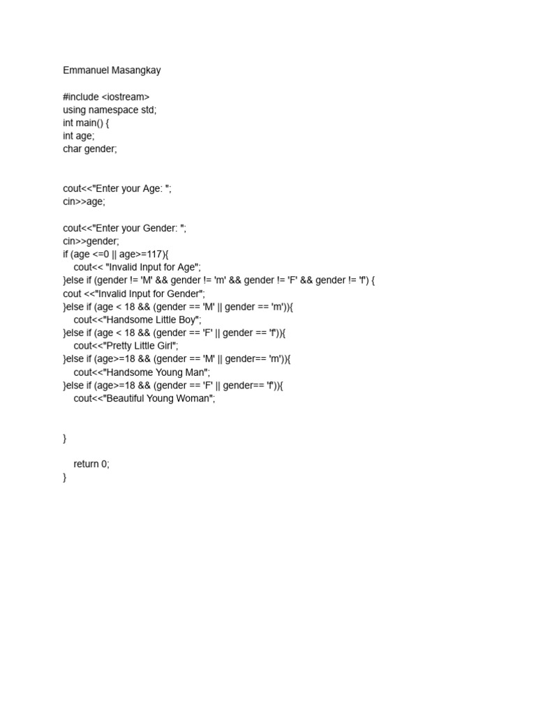 Age and Gender Input Validation Code | PDF