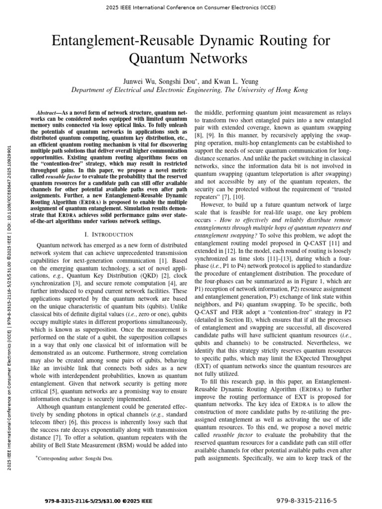 Entanglement-Reusable Routing for Quantum Networks | PDF | Quantum ...