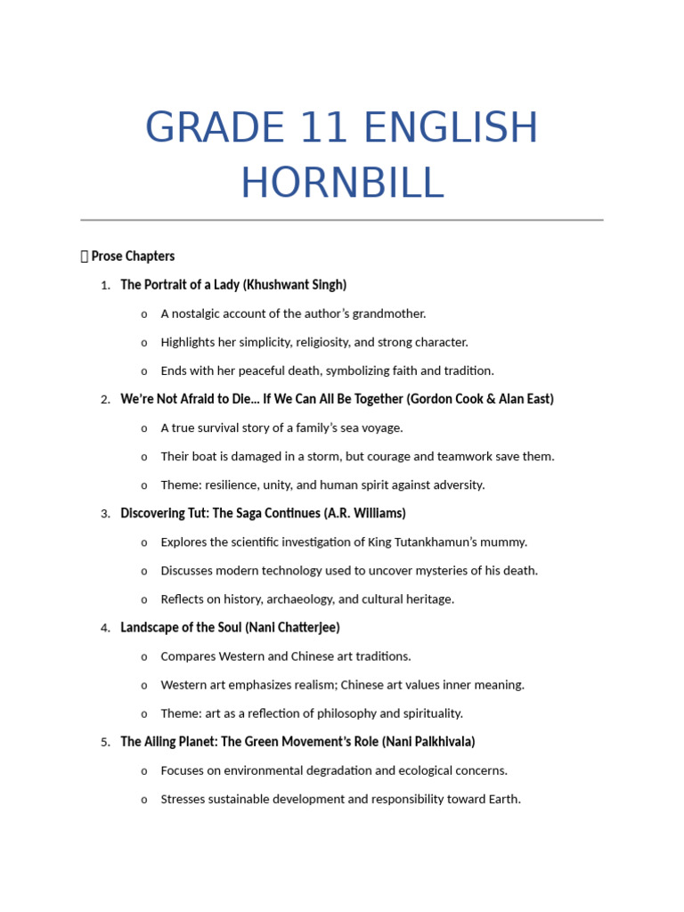 Grade 11 English Prose & Poetry Themes | PDF