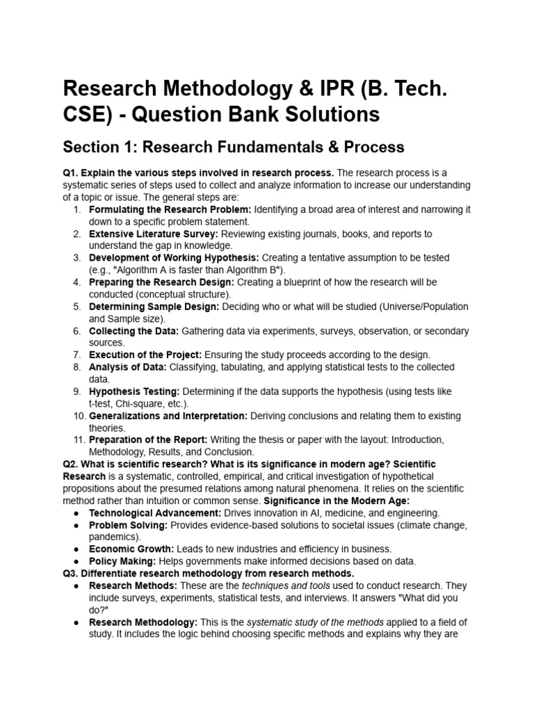 Research Methodology & IPR: Question Bank | PDF | Methodology ...