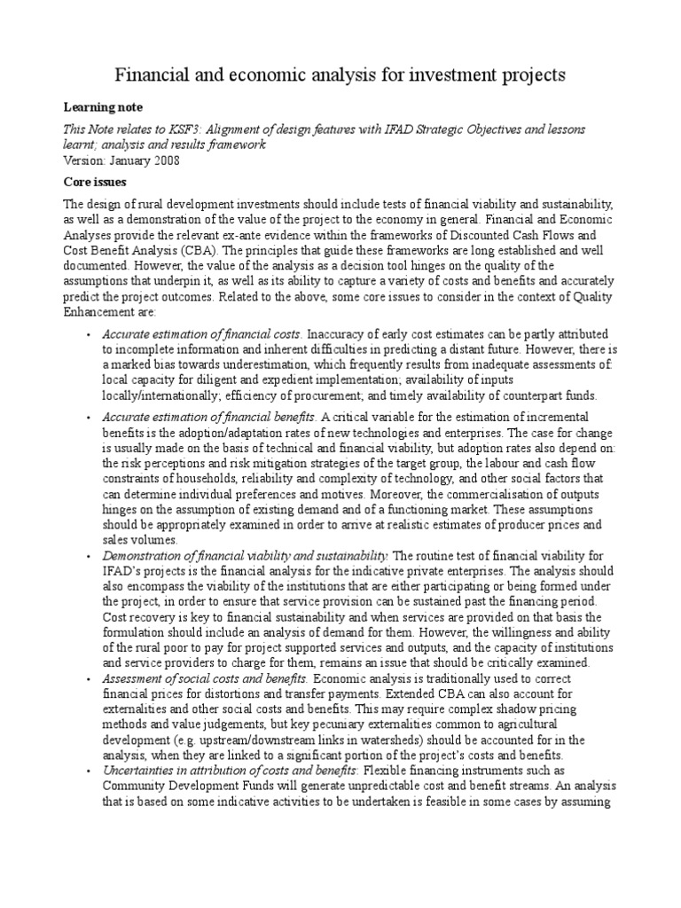 Financial and Economic Analysis For Investment Projects PDF Cost