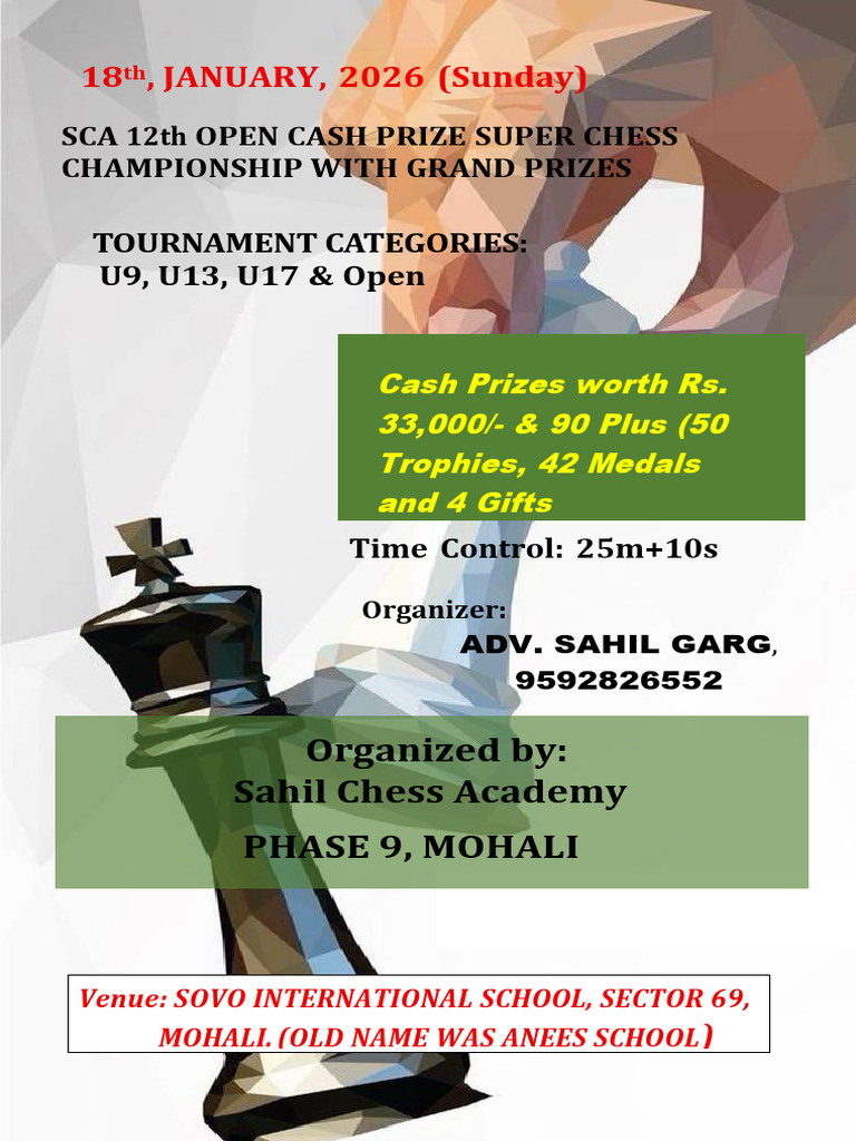 SCA 12th Open Cash Prize Chess Championship | PDF | Chess