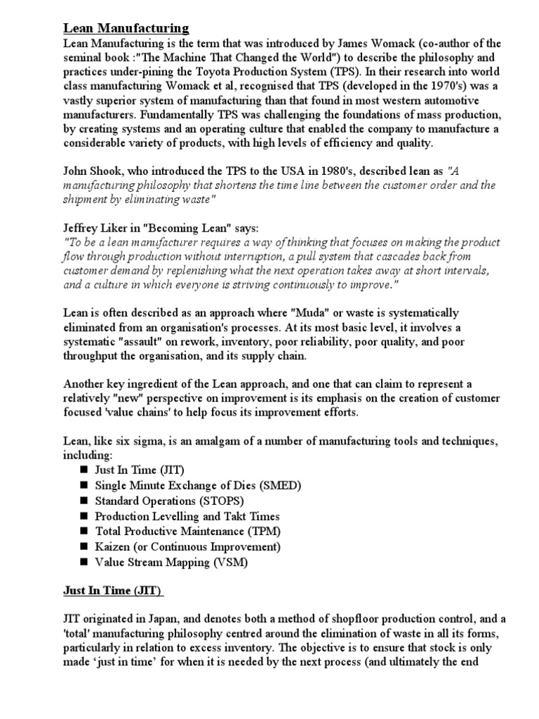 Lean Manufacturing: Just in Time (JIT) | PDF | Lean Manufacturing ...