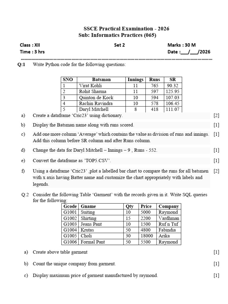 SSCE 2026 Informatics Practices Exam | PDF | Data Management | Databases