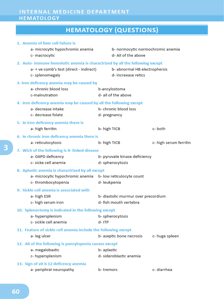 Hematology Exam Questions and Answers | PDF | Anemia | Leukemia