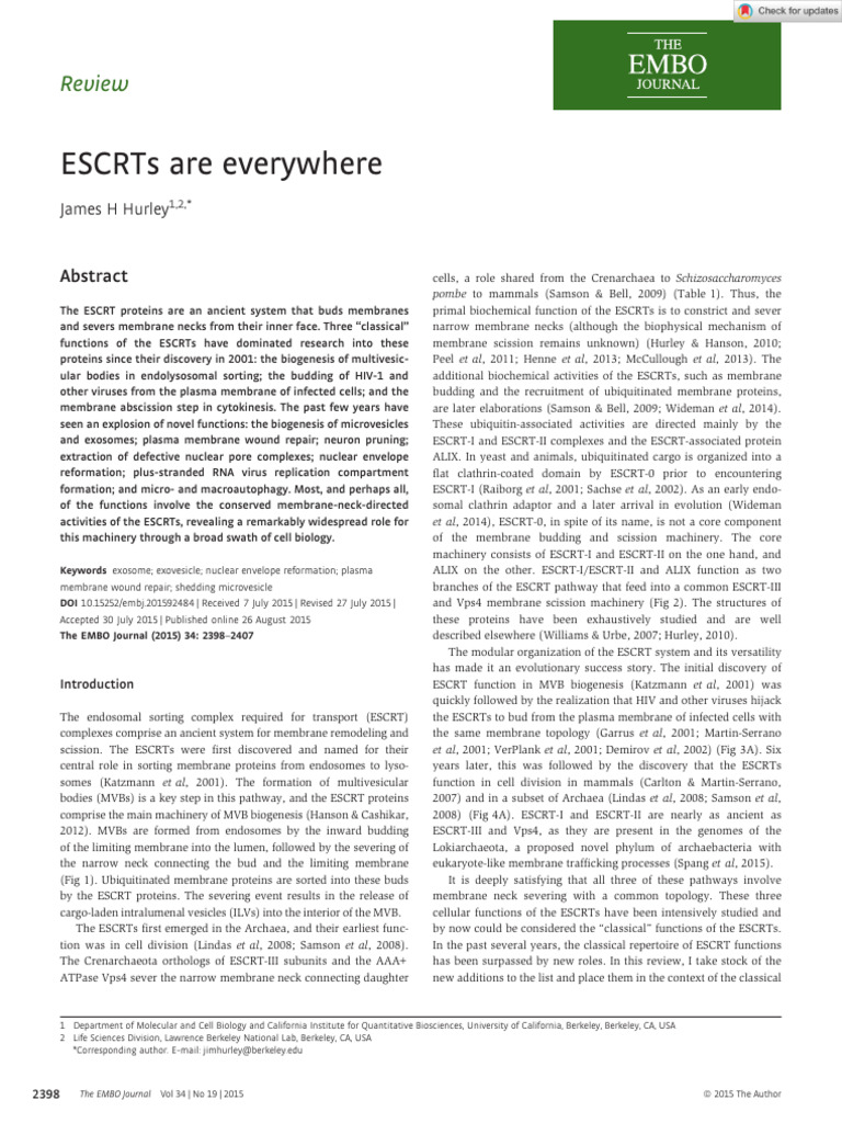ESCRT Proteins: Key Roles in Cell Biology | PDF | Biochemistry | Chemistry
