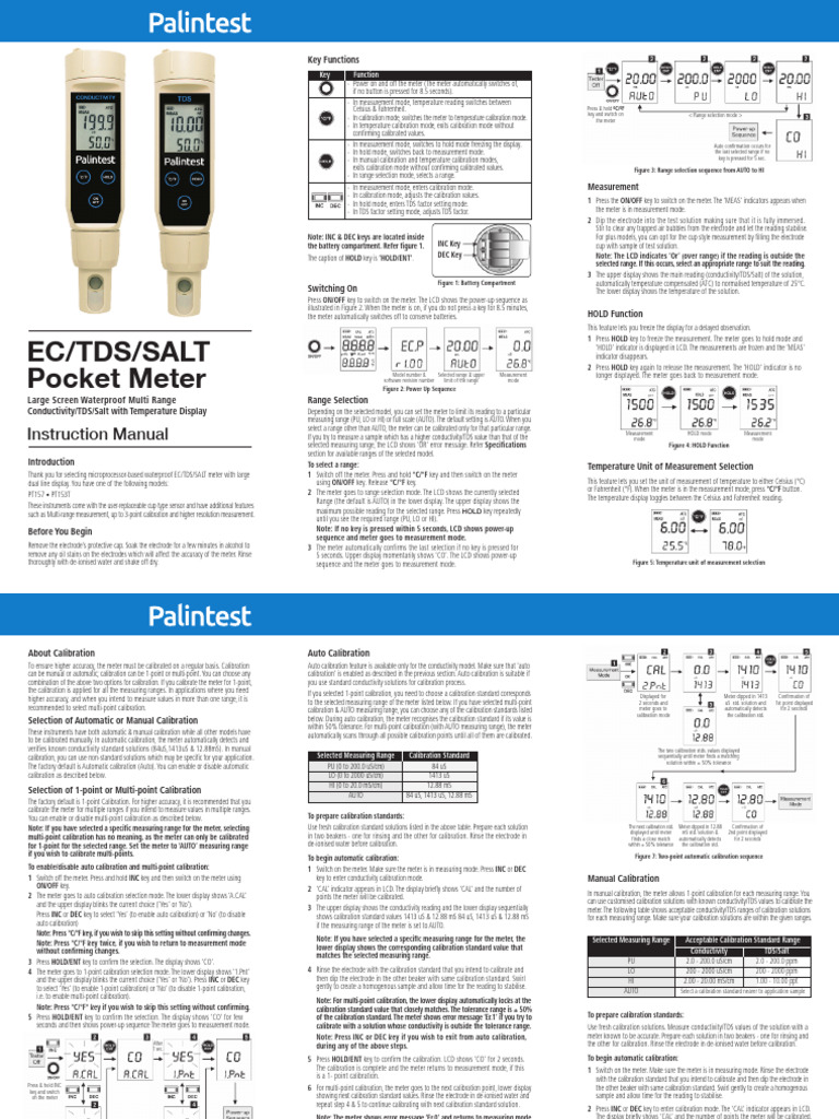Waterproof EC/TDS/SALT Meter Guide | PDF | Calibration | Temperature