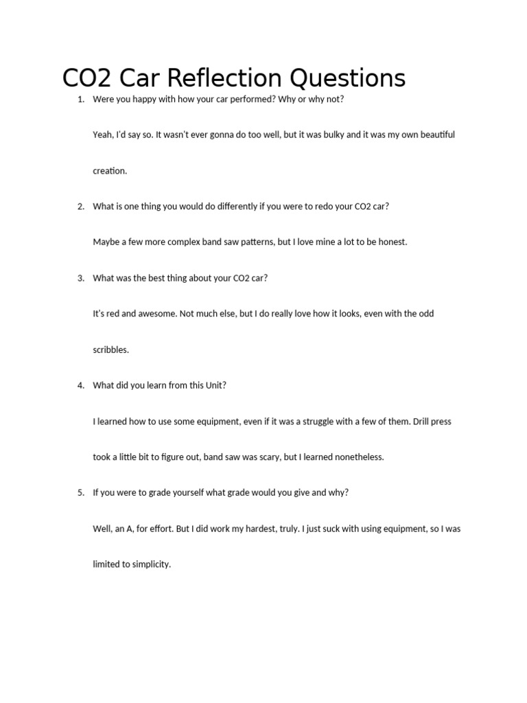 CO2 Car Reflection Questions | PDF
