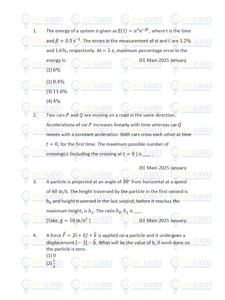 JEE Main 2025 Physics Problem Set | PDF | Rotation Around A Fixed Axis ...