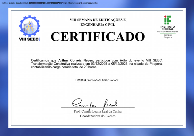 Certificado de Participação VIII SEEC | PDF