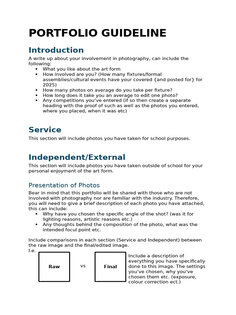 Photography Portfolio Guidelines | PDF