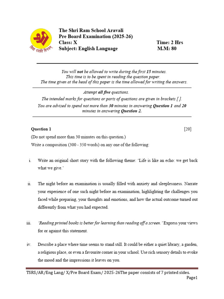 Class X English Pre Board Exam 2025-26 | PDF