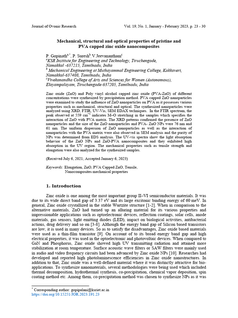 ZnO-PVA Nanocomposite Properties Study | PDF | Zinc Oxide | Nanocomposite