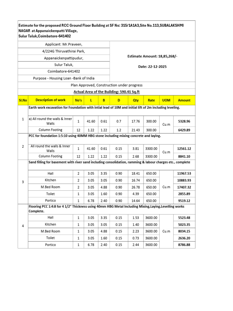 RCC Building Construction Estimate | PDF | Basement | Building