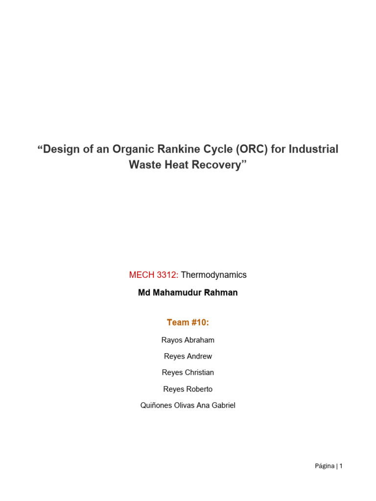 Organic Rankine Cycle Design for Waste Heat | PDF | Heat | Physical ...